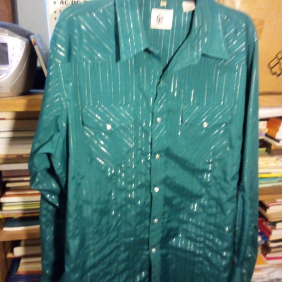 2 VINTAGE 90'S WESTERN DRESS SHIRTS SZ XL W/ THIN SILVER/GOLD LUREX PIN STRIPES - Picture 5 of 7